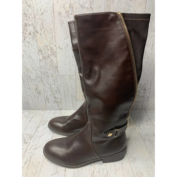 London Fog Shoes - London Fog Harbour Tall Riding Boots Womens Size 8M Brown Back Zip Mid Calf
